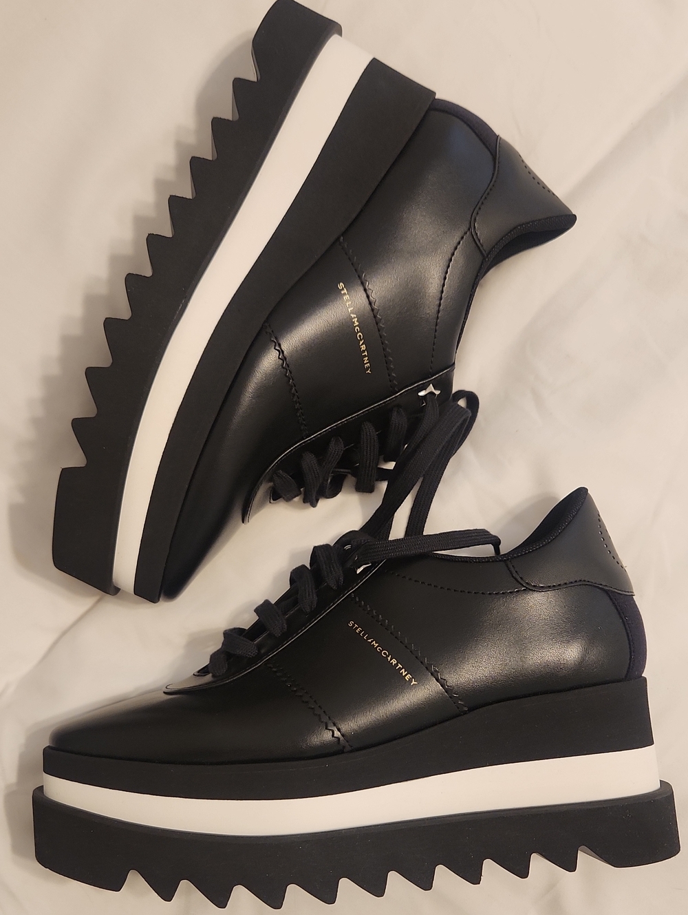 Stella McCartney Black and White Platform Lace-Up Sneakers